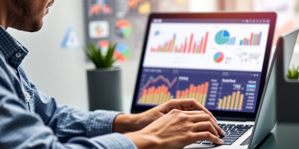 Person am Laptop mit digitalen Marketingdaten analysieren.