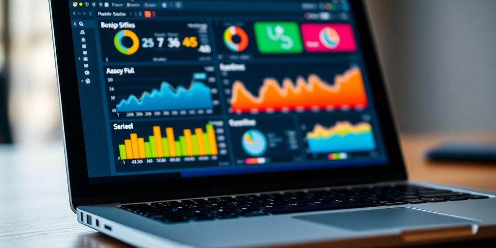 Laptop mit Webanalyse-Dashboard und Datenvisualisierungen.
