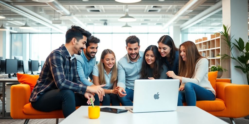 Junge Profis arbeiten zusammen in einem modernen Büro.