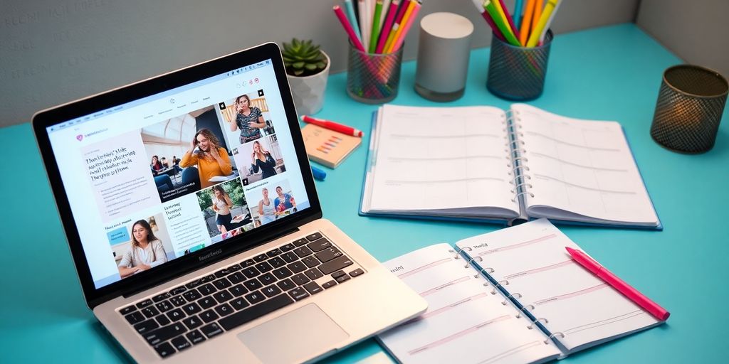 Büroarbeitsplatz mit Laptop und Planer.